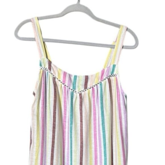 Cottagecore Linen Maxi Dress Large Rainbow Beachy Striped Ruffle Feminine Pastel - Picture 6 of 11
